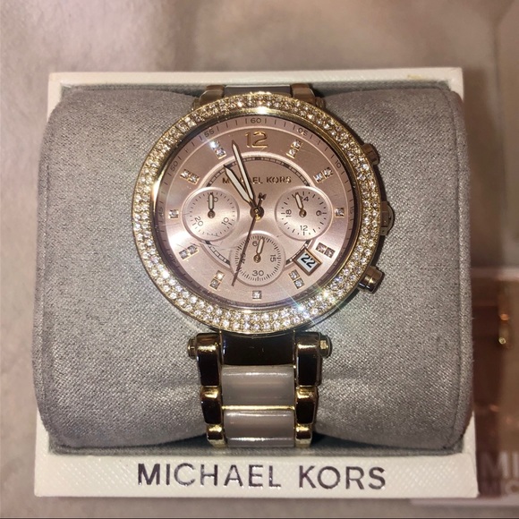 Michael Kors Accessories - Michael Kors Parker Blush & Gold Pavé 33mm Watch